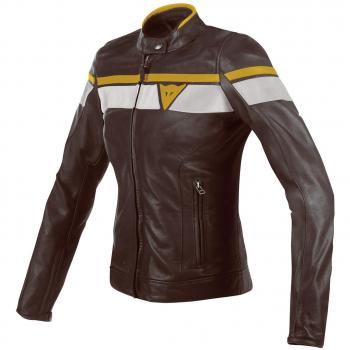Dainese-BLACKJACK LADY Chaqueta de piel , Marrón oscuro/Blanco/GOLD, Talla 42