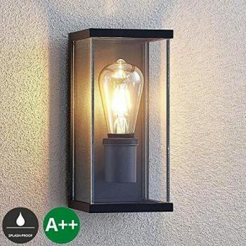 Aplique para exterior Lindby Susanne, angular, vidrio, moderno, negro, aluminio, 1 llama, E27