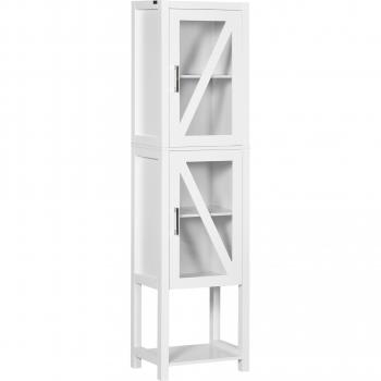Columna de Baño Estantería para Baño con 2 Puertas Estantes Ajustables Armario Alto tipo Vitrina 45x30x170 cm Blanco