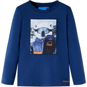 Camiseta para Niños Manga Larga Estampado Oso Jersey Ropa con Cuello Redondo color azul vaquero 104
