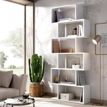 Librería Misma, Estantería de Oficina Multiusos con 6 Estantes, 80x25x190 cm, Blanco - Dmora