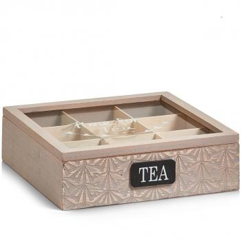 Zeller 15115 Caja para Bolsitas de Té, Madera, Marrón, 24x24x7 cm