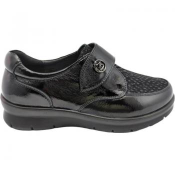 Zapatos de Mujer G Comfort 8261-0 en Licra y Charol Negros con Ajuste con Velcro, Membrana Impermeable y Transpirable, Cómoda Cuña Ligera, Altura Tacón Bajo