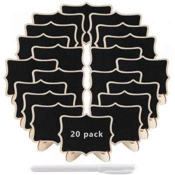 Pulluo 20pcs mini pizarras decorativas de madera con soporte tablero de mensajes signos con base y pluma para boda fiesta cocina Jardín restaurante