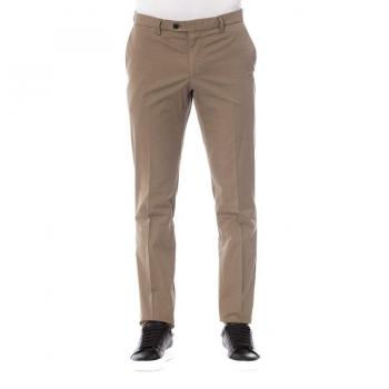 Trussardi Brown Cotton Chinos for Men - Size XS (IT44) with Front Zipper and Pockets