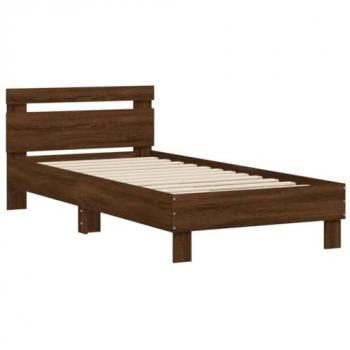 Cama con cabecero de madera de ingeniería marrón roble 90x200 cm sin colchón