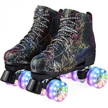 Patines 4 Ruedas , Patines Paralelos con Ruedas Luminosas , Top Alto Clásico PatinesSobreRuedas para Adulto , Niñas, Niños y Principiante（Tamaño 37-43）