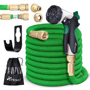 Manguera de Jardín Flexible Extensible 30M Verde con Triple Capa de Látex y Boquilla Multifunción