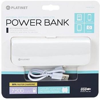 Platinet 7200 mAh Banco de Potencia de Piel con Cable Micro USB – Blanco