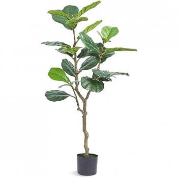 Árbol Artificial Higo de Hoja de Violín 121 cm - Planta Falsa Realista con Protección Antiribaltamiento y Material PE para Decoración Interior y Exterior