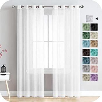 MRTREES Cortina para Ventana Dormitorio Translúcidas Visillos Paneles para Ventanas Sala para Niños Sala Comedor 2 Piezas 140×225cm Blanco