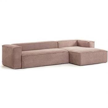 Kave Home - Sofá Blok 3 plazas Chaise Longue Derecho Pana Rosa 330 cm