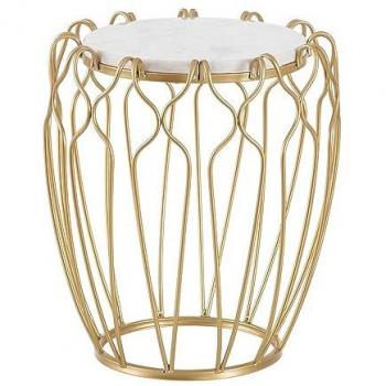 Mesa auxiliar 43 x 43 x 50 cm Dorado Metal Blanco Mármol