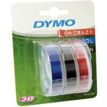DYMO Cinta Tradicional 84775, 9mm x 3m Negro Azul Rojo, Blister 3 Unidades S0847750