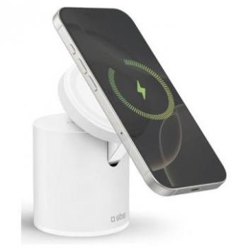 Cargador Inalámbrico Magnético 2 en 1 SBS TEWIRMAGFOLD2IN1 Blanco 15W con Soporte Plegable