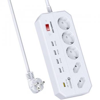 Poweradd Regleta de 5 Tomas con 5 Puertos de USB