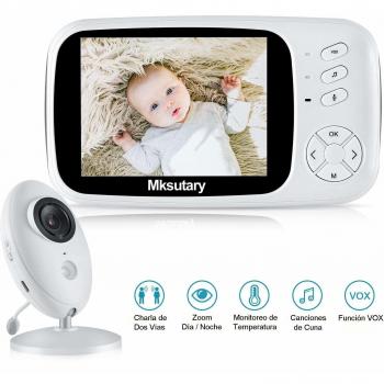 Vigilabebes con camara, Mksutary 3.5'' Vigilabebés Inalambrico con Cámara,Camara bebes vigilancia con VOX, visión nocturna, Monitoreo de Temperatura, Despertador, Comunicación Bidireccional, Zoom P/T
