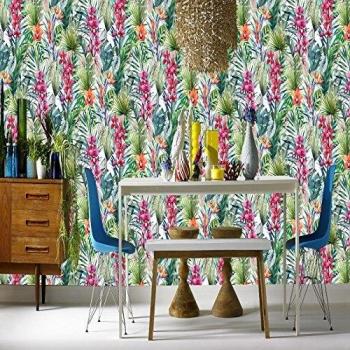 Papel Pintado Decorativo Aloha Tropical Multicolor - 10m, Strippable y de Vinilo