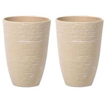 Conjunto de 2 macetas de piedra beige para interior y exterior, altura 60 cm Camia