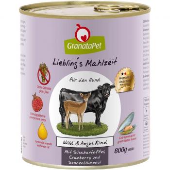 GranataPet Liebling's Mahlzeit 12 x 800 g - Pack económico - Venado y carne de vaca Angus