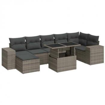 Set de sofás de jardín y cojines 8 piezas ratán sintético gris