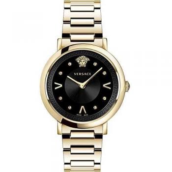 Versace Chic Gold Steel Bracelet Black Dial Watch for Women, Yellow, Size: ONE SIZE