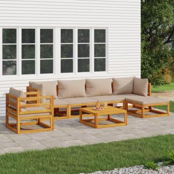 Set de Muebles de Jardín 7 Piezas Madera Maciza con Cojines Gris Taupé