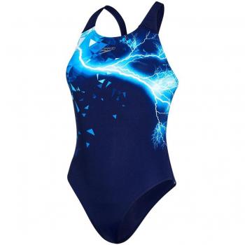 Speedo Groove Glow Placement Powerback Bañador de Espalda Clásica, Mujer, Azul