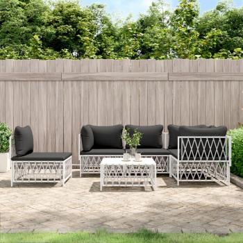 6-Piece White Steel Garden Lounge Set with Cushions