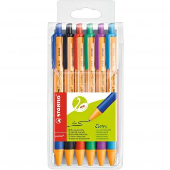 Bolígrafo retráctil ecológico recargable STABILO pointball - Estuche con 6 colores