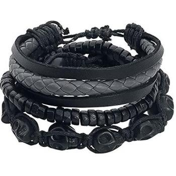 Doomsday Skulls Unisex Set de Pulsera Negro/Gris, Poliuretano,