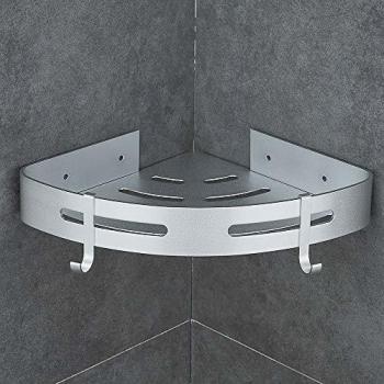 Hoomtaook Estanteria Ducha sin Taladros Accesorios Baño Sin Taladro Rinconera Autoadhesivo Aluminio Acabado Mate Estantes 1 Piezas Plata