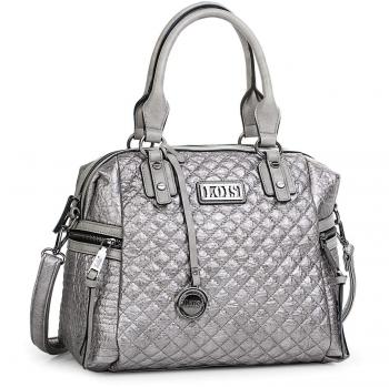 Lois - 94831 Bolso de Mujer Tipo Bowling con Bandolera Ajustable Doble asa con Cremallera. Bolsillo detrás con Cremallera. Piel sintética Polipiel, Color Plata