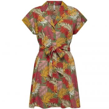 Only Laure Women's Short Sleeve Shirt Dress in Kalamata / Multi Leaf Print
