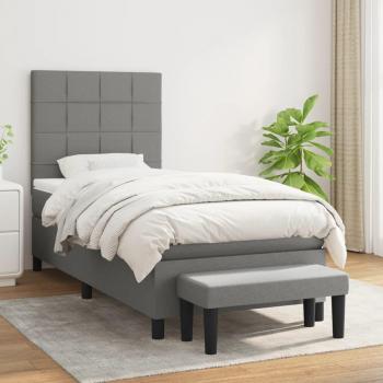 Cama box spring de muelles con colchón gris oscuro 100x200 cm tela