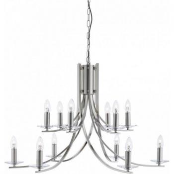 Lustre Ascona 12 Bombillas - Lámpara de Techo, Acabado en Plata Satinada, E14, Diseño Moderno, 12 Fuentes de Luz