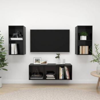 Muebles de salón 3 piezas madera de ingeniería con brillo