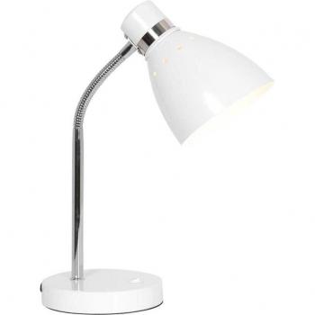 Lámpara de mesa Spring blanca, metal, brazo flexible, con interruptor