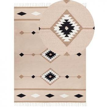 Alfombra Kilim de Algodón Multicolor 140 x 200 cm Reversible a Mano con Diseño de Bajo Pelo