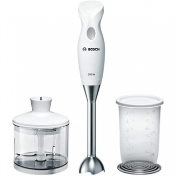 Batidora de Inmersión Bosch MSM6B500, 350W, Diseño Slim, Pie de Acero Inoxidable, Vaso Mezclador y Picador, Plata/Blanco
