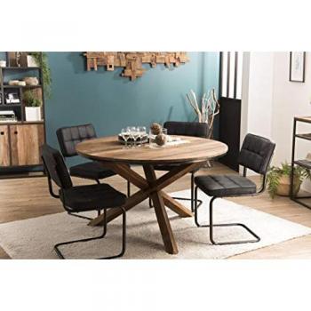Mesa de Comedor Redonda de Madera Reciclada Marrón 130 cm con Patas Cruzadas