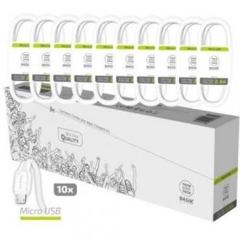 Pack 10 Cables USB 2.0 Tech One Tech TEC2951 - USB Macho a MicroUSB Macho - 1m - Blanco