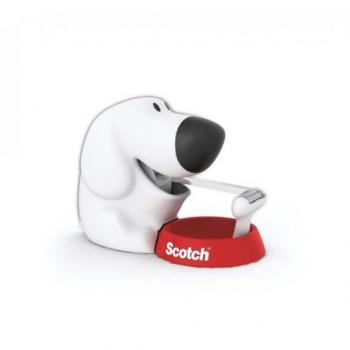 Portarrollo sobremesa Scotch Doggy C31, incluye rollo de cinta Magic 19mm x 8,9mt, colores Negro/Rojo/Blanco
