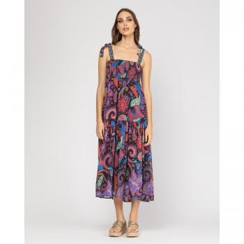Vestido midi largo Niza con evasé de paneles