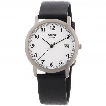 Reloj de Titanio Boccia 3617-01 para Mujer, 35mm, Resistente al Agua 5ATM, Correa de Cuero Negra