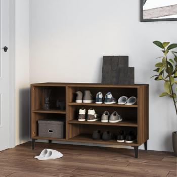 Mueble Zapatero de Madera Contrachapada para Entrada y Pasillo, Estante en Color Blanco Brillante, Negro y Blanco, 102x36x60 cm, acabado en Roble Marrón