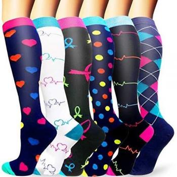 Sooverki Calcetines de compresión para Mujeres y Hombres 20-25 mmHg es el Mejor Graduado atlético, Correr, Volar, Viajar, Enfermeras 06-Multicolor-6 Pares L/XL