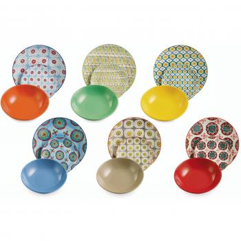 VILLA D'ESTE Bazar Juego de 18 Platos de Porcelana y Gres, Multicolor