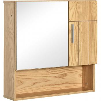 Kleankin Armario de Baño con Espejo, Mueble Colgante de Aseo, 2 Puertas, 2 Estantes Ajustables Interiores, 54x15.2x55.3