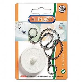 Tapón de lavabo de caucho blanco 44 mm con cadena